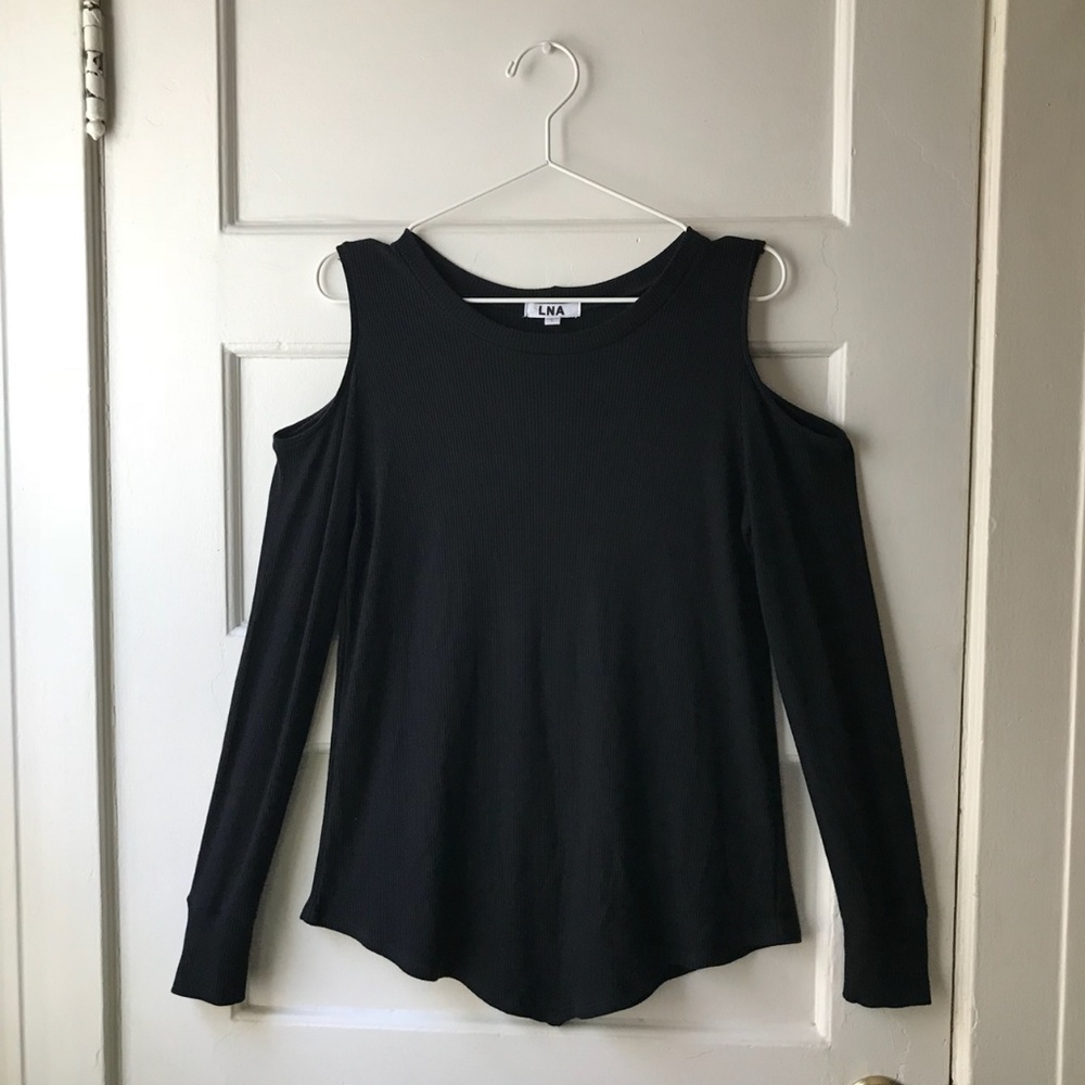LNA Thermal Waffle Knit Cold Shoulder Long Sleeve - Picture 3 of 8